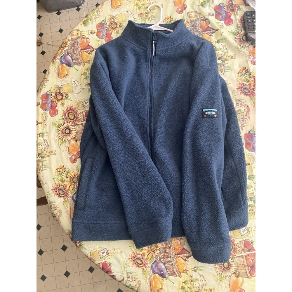 Orvis High Pile Thick Fleece Jacket Adult XL Blue Full Zip Pockets Logo Mens